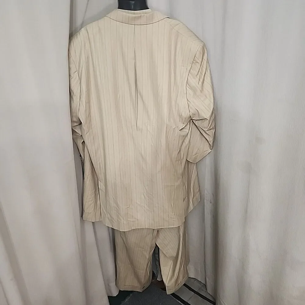 Suit Soprano Men's Tan 3 Piece 2XL-54L / 49L Pleated Front Pants Poly/Viscose